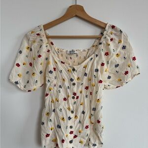 Madewell Cream Floral Blouse - Red, Yellow, Blue Flowers 🌺